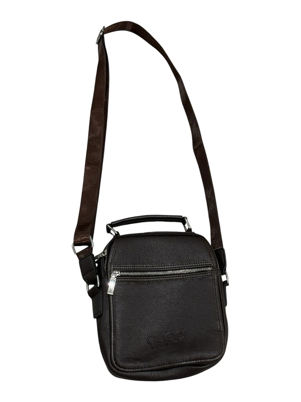 Gucci Brown Leather Messenger Crossbody with Silver Hardware vintage